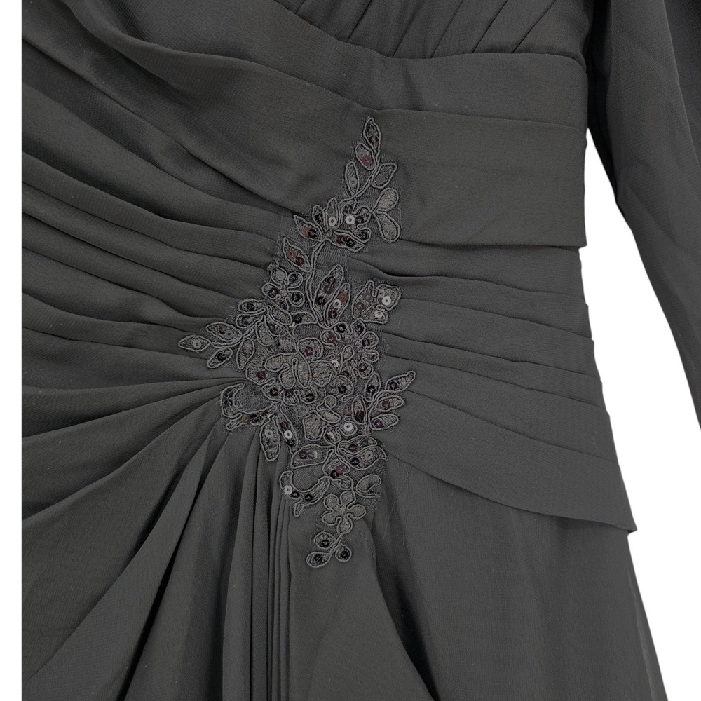 Lavetir Womens 8 Black Off Shoulder Ruched Chiffon Evening Gown - Picture 3 of 14